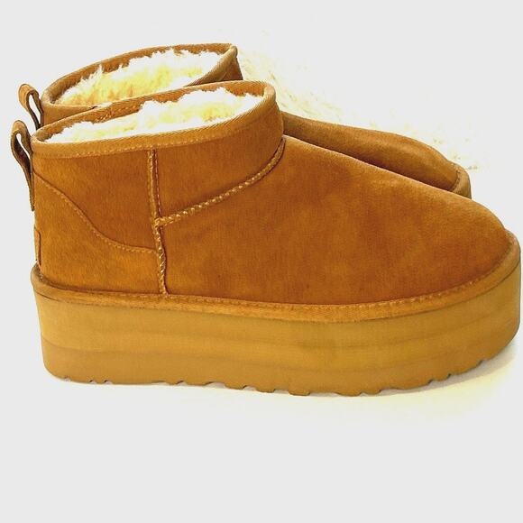 UGG Classic Ultra Mini Platform Chestnut Size 9 Boots 1135092 Booties Wool - Picture 2 of 10